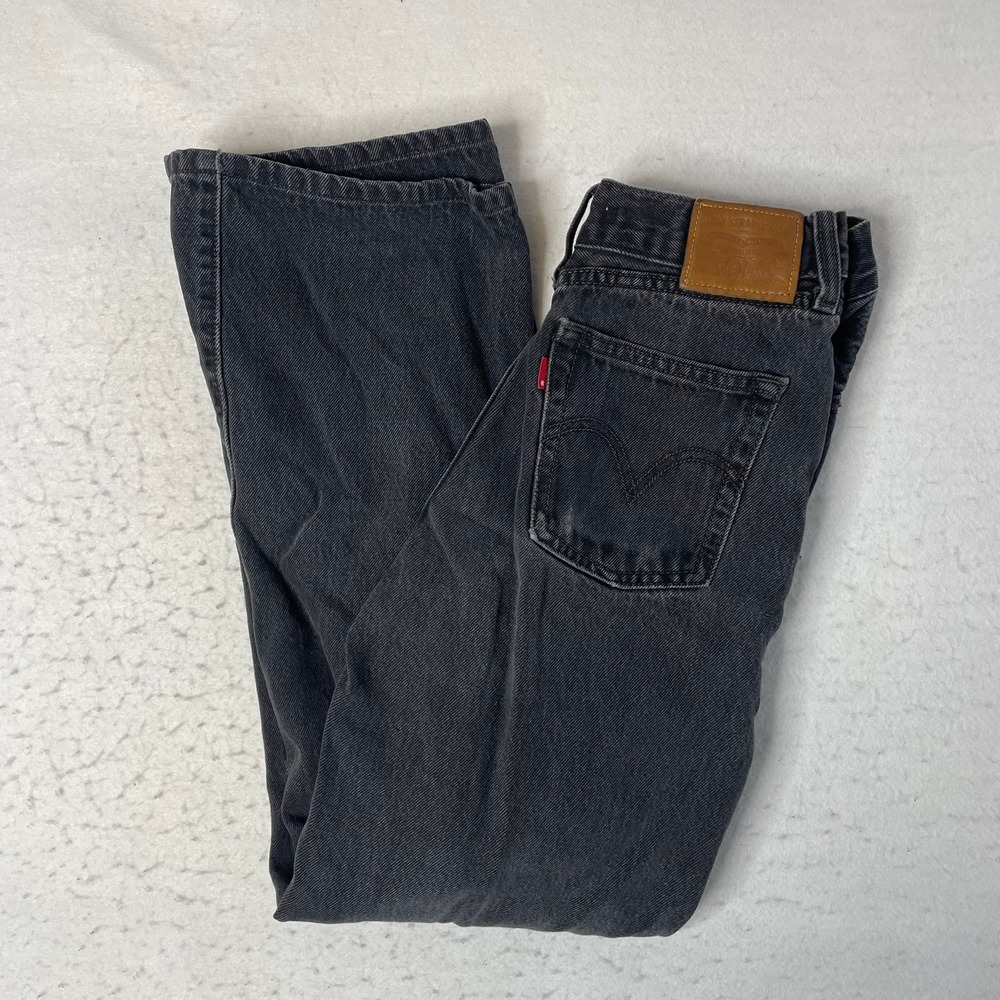 Levi's Ribcage Wide Leg Jeans Womens 25 Black High Rise Denim Cotton Blend